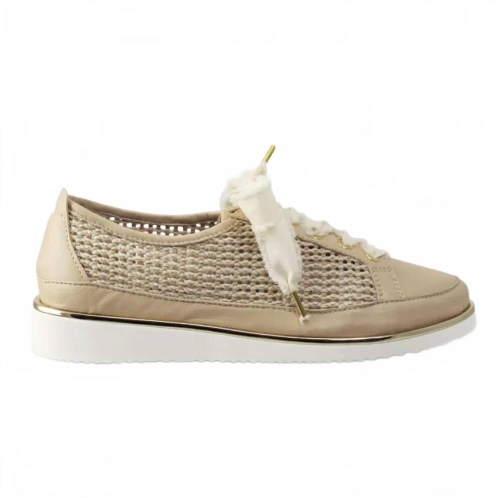 NEW RON WHITE women's novalee raffia wedge sneaker in nude leather